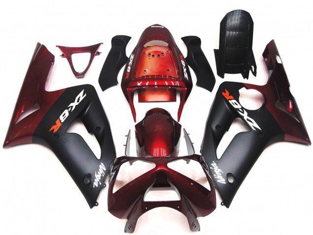 03-04 Negro Mate & Granate Kawasaki ZX6R Carenados Moto 03-04 Negro Mate & Granate Kawasaki ZX6R Carenados Moto