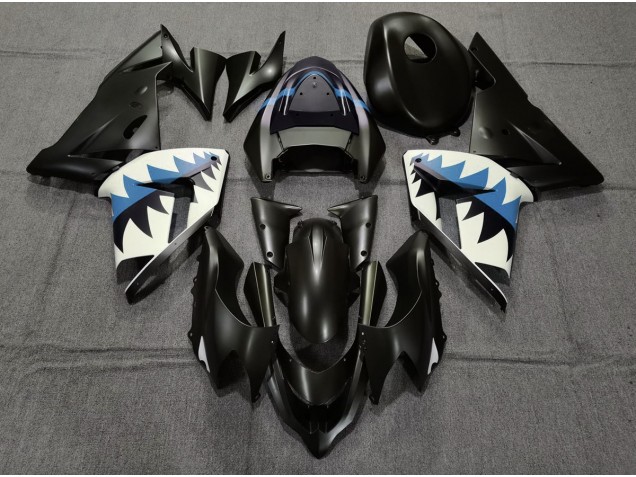 04-05 Tiburón Negro Mate & Azul Claro Kawasaki ZX10R Carenados Moto 04-05 Tiburón Negro Mate & Azul Claro Kawasaki ZX10R Carenados Moto