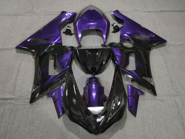 05-06 Negro Brillante & Morado Kawasaki ZX6R Carenados Moto 05-06 Negro Brillante & Morado Kawasaki ZX6R Carenados Moto