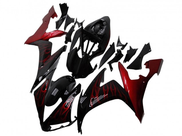Carenado Moto Yamaha YZF R1 2004-2006 - Negro Brillante Rojo Llama
