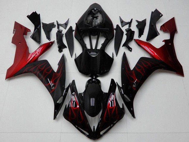 Carenado Moto Yamaha YZF R1 2004-2006 - Negro Brillante Rojo Llama