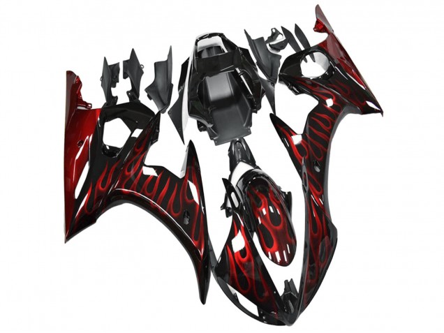 Carenados Moto Yamaha YZF R6 2003-2004 - Negro Brillante Rojo Llama