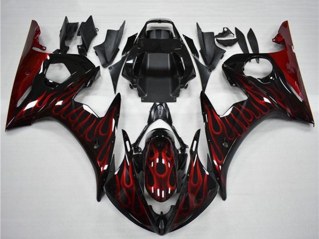 Carenados Moto Yamaha YZF R6 2003-2004 - Negro Brillante Rojo Llama