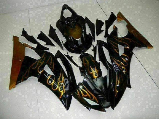 Carenado Moto Yamaha YZF R6 2008-2016 - Negro Brillante Oro Llama
