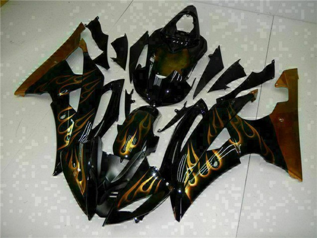 Carenado Moto Yamaha YZF R6 2008-2016 - Negro Brillante Oro Llama