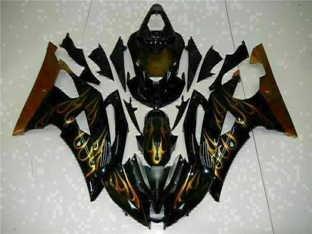Carenado Moto Yamaha YZF R6 2008-2016 - Negro Brillante Oro Llama