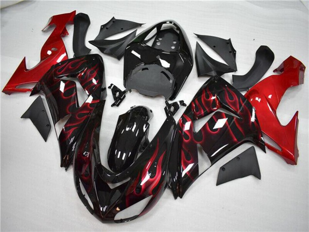 Carenados Moto Kawasaki ZX10R 2006-2007 - Negro Brillante Rojo Llama