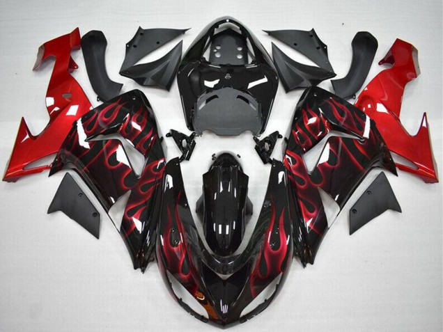 Carenados Moto Kawasaki ZX10R 2006-2007 - Negro Brillante Rojo Llama