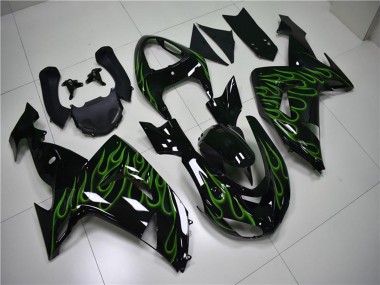 Carenado Moto Kawasaki ZX10R 2006-2007 - Negro Brillante Verde Llama