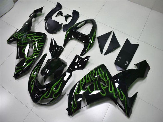 Carenado Moto Kawasaki ZX10R 2006-2007 - Negro Brillante Verde Llama