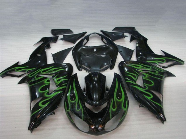 Carenado Moto Kawasaki ZX10R 2006-2007 - Negro Brillante Verde Llama