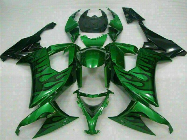 Carenado Moto Kawasaki ZX10R 2008-2010 - Negro Brillante Verde Llama