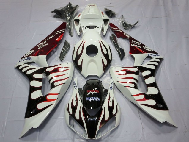 Carenados Moto Honda CBR1000RR 2006-2007 - Blanco Rojo Negro Brillante Llama