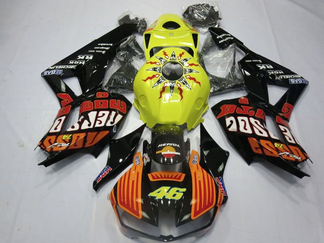 Carenados Moto Honda CBR600RR 2013-2023 - Amarillo Naranja Negro Brillante Rossi 46