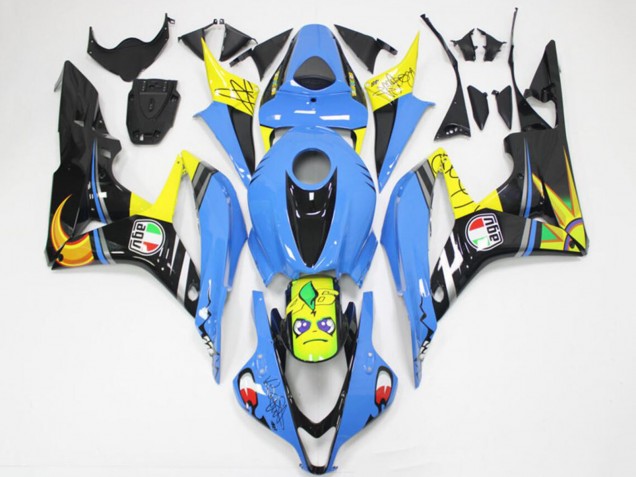 Carenado Moto Honda CBR600RR 2007-2008 - Azul Claro Amarillo Negro Brillante Tiburón