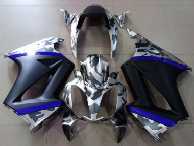 Carenados Moto Honda VFR 800 2002-2013 - Gris Camouflage Azul Negro Mate