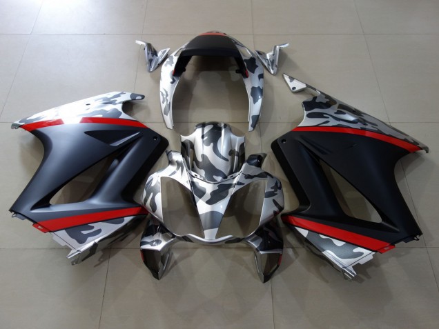 Carenados Moto Honda VFR 800 2002-2013 - Gris Camouflage Rojo Negro Mate