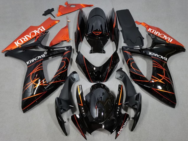 Carenados Moto Suzuki GSXR 600 / GSXR 750 2006-2007 - Negro Brillante Naranja Bacardi