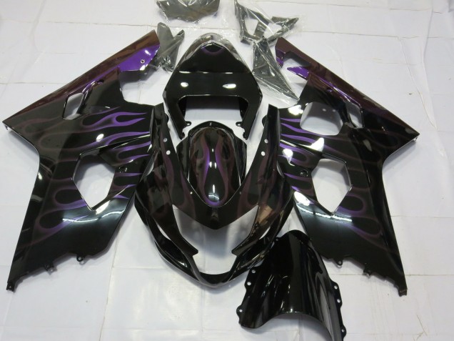Carenados Moto Suzuki GSXR 600 / GSXR 750 2004-2005 - Negro Brillante Púrpura Llama