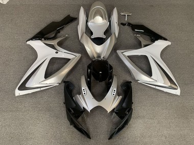 Carenados Moto Suzuki GSXR 600 / GSXR 750 2006-2007 - Plata Blanco Negro Brillante OEM Estilo