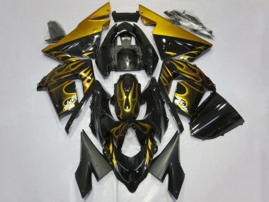 Carenados Moto Kawasaki ZX10R 2004-2005 - Negro Brillante Oro Llama