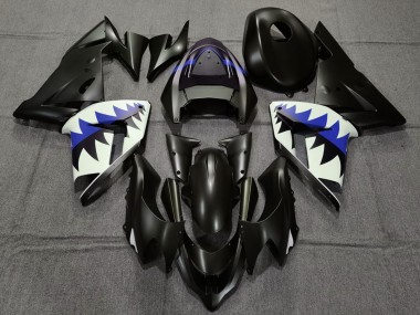 Carenados Moto Kawasaki ZX10R 2004-2005 - Negro Mate Azul Oscuro Tiburón
