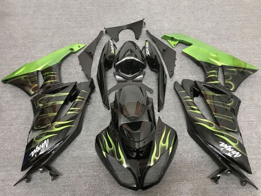 Carenados Moto Kawasaki ZX6R 2009-2012 - Negro Brillante Verde Llama