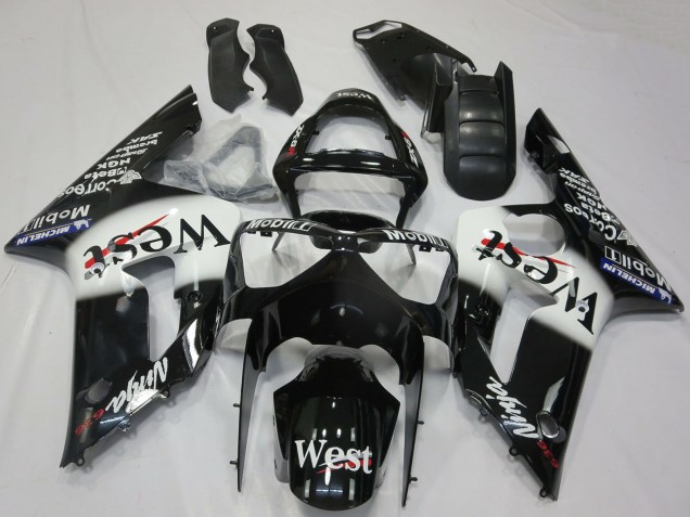 Carenados Moto Kawasaki ZX6R 2003-2004 - Negro Brillante Blanco West