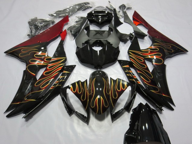 Carenados Moto Yamaha R6 2008-2016 - Rojo Negro Brillante Oro Llama