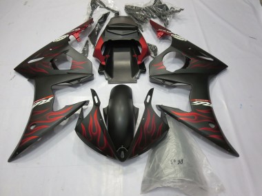 Carenados Moto Yamaha R6 2003-2004 - Negro Mate Rojo Llama