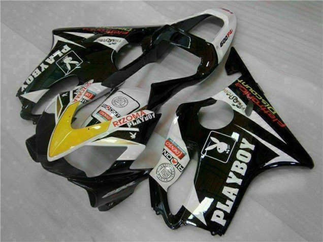 Carenado Moto Honda CBR600 F4i 2001-2003 - Blanco Amarillo Negro Brillante Playboy
