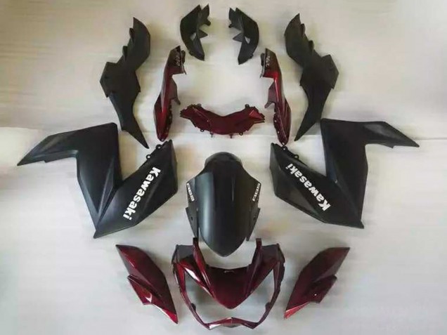 Carenado Moto Kawasaki Z250/Z300 2015-2016 - Negro Mate Rojo Granate