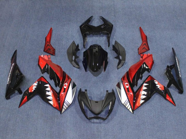 Carenado Moto Kawasaki Z250/Z300 2015-2016 - Rojo Blanco Negro Brillante Tiburón