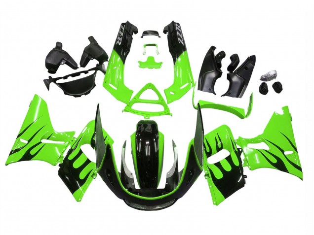 Carenado Moto Kawasaki ZZR400 1993-2007 - Verde Negro Brillante Llama