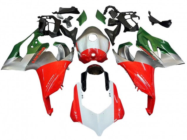 Carenado Moto Ducati Panigale V2 2020-2024 - Plata Rojo Verde