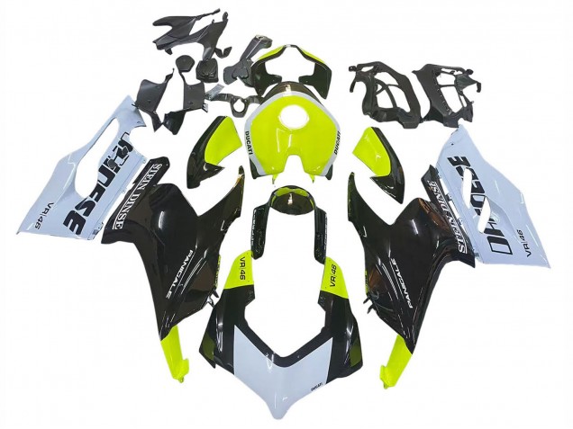 Carenado Moto Ducati Panigale V2 2020-2024 - Blanco Verde Lima Negro Brillante Stein Dinse VR 46
