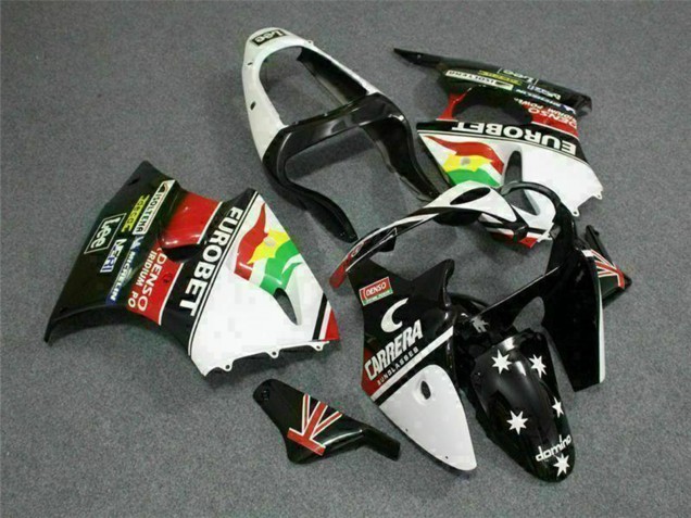 Carenado Moto Kawasaki ZX6R 2000-2002 - Blanco Rojo Amarillo Verde Negro Brillante Estrella EuroBet