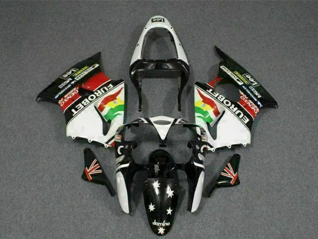 Carenado Moto Kawasaki ZX6R 2000-2002 - Blanco Rojo Amarillo Verde Negro Brillante Estrella EuroBet