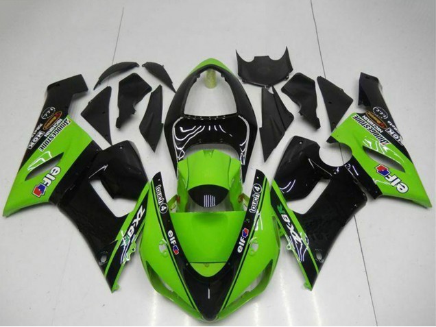 Carenado Moto Kawasaki ZX6R 2005-2006 - Verde Negro Brillante Elf