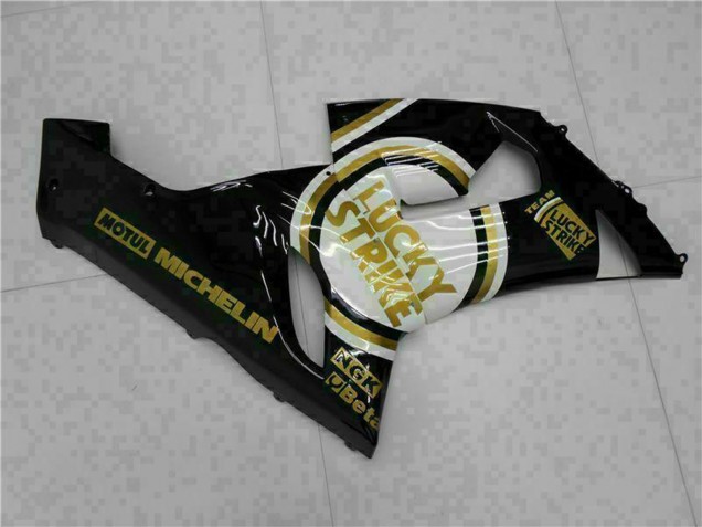 Carenado Moto Kawasaki ZX6R 2005-2006 - Negro Brillante Blanco Oro Lucky Strike
