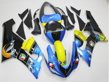 Carenado Moto Kawasaki ZX6R 2005-2006 - Azul Amarillo Negro Tiburón