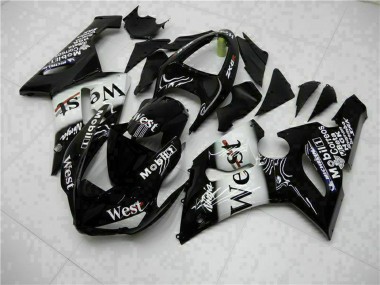 Carenado Moto Kawasaki ZX6R 2005-2006 - Negro Brillante Blanco West