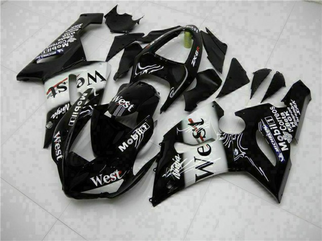 Carenado Moto Kawasaki ZX6R 2005-2006 - Negro Brillante Blanco West