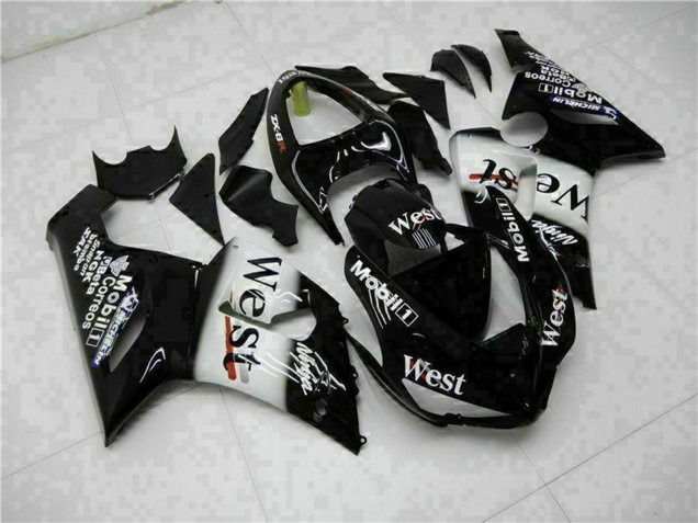 Carenado Moto Kawasaki ZX6R 2005-2006 - Negro Brillante Blanco West