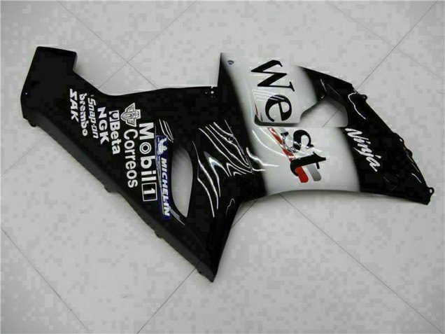 Carenado Moto Kawasaki ZX6R 2005-2006 - Negro Brillante Blanco West
