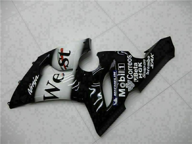 Carenado Moto Kawasaki ZX6R 2005-2006 - Negro Brillante Blanco West