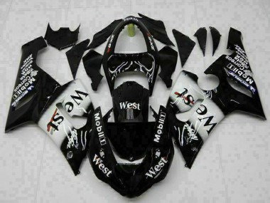 Carenado Moto Kawasaki ZX6R 2005-2006 - Negro Brillante Blanco West