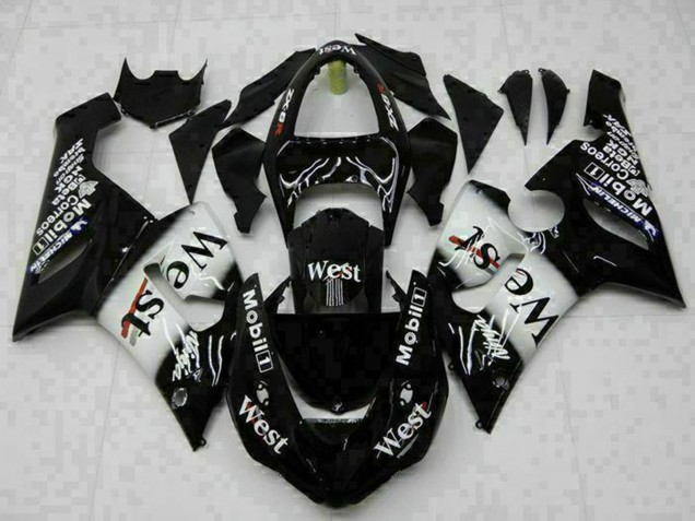 Carenado Moto Kawasaki ZX6R 2005-2006 - Negro Brillante Blanco West