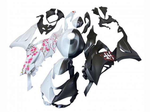 Carenado Moto Kawasaki ZX6R 2023-2025 - Negro Blanco Flower