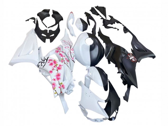 Carenado Moto Kawasaki ZX6R 2023-2025 - Negro Blanco Flower
